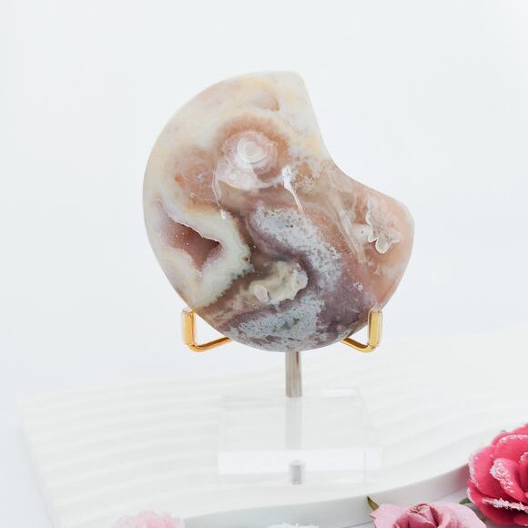Top Quality Flower Agate Moon Crystal Carving